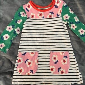 Mini Boden Green and Pink Floral Striped Dress